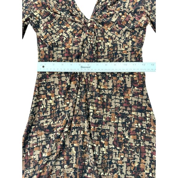 Evan-Picone Women's Sz 4 Brown Geometric Print V-Neck Dress Twisted Bust Detail - Picture 6 of 9